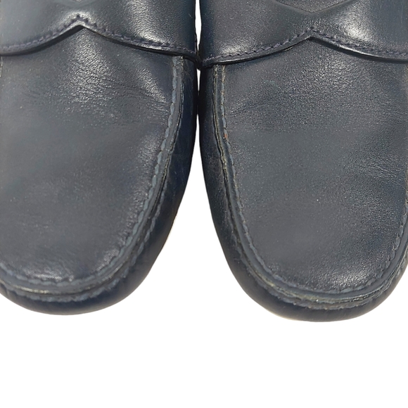 Prada Men's Navy/White Stripe Detail Penny Loafer Moccasin Shoes - Picture 7 of 13